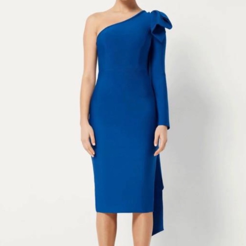 Elliatt Rhiannon Midi One Shoulder Bow Dress in Cobalt Blue size Small $230 - Picture 4 of 13